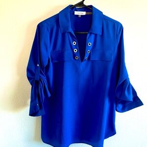 Calvin Klein S oversized Royal Blue 3/4 sleeve collared blouse